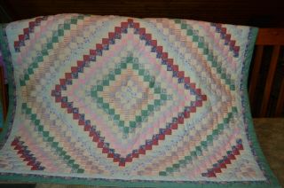 Amish Vintage Quilt,  Diamond Squares,  Multi Colored