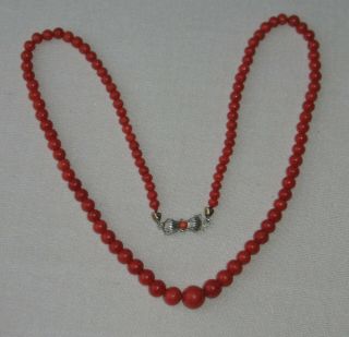 Antique Red Coral Necklace Ca.  1890 Wonderful Bead Silver Clasp