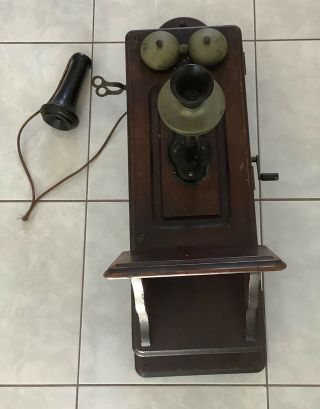 Antique Kellogg Hand Crank Wall Mount Telephone With 2 Eveready Batteries 1940