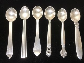 6 Assorted Vintage Georg Jensen Denmark Sterling Silver 3” Demitasse Spoons