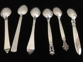 6 Assorted Vintage Georg Jensen Denmark Sterling Silver 3” Demitasse Spoons 2