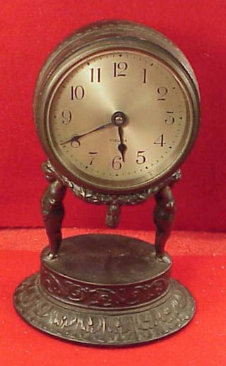 Antique Chelsea Clock Co Cherubs Art Deco 7 Inch Bronze Clock