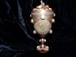 Antique Persian Middle Eastern sterling silver covered cup goblet 6.  2 