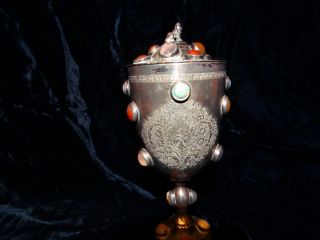 Antique Persian Middle Eastern sterling silver covered cup goblet 6.  2 
