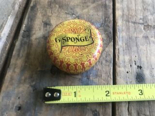 Vintage Sponge Tin Round Small Red Yellow Swirl Advertising