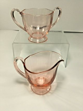 Vintage,  Pink Depression Glass Footed Creamer and Sugar Bowl 3