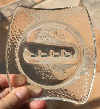Vintage Retro Holiday Inn Hotel Clear Glass Embossed Advertising Ashtray 4 " X 5 "