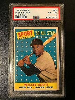 1958 Topps 486 Willie Mays / All Star Psa Ex - Mt 6 42857974 Giants