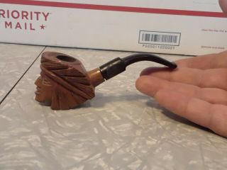 Briar Smoking Pipe Italian Hand Carved Indian Chief Native American Vintage 2