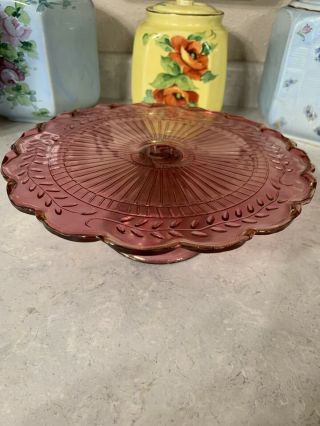 Vtg.  Plum Depression Indiana Glass Footed Pedestal 10 “ Cake Plate Stand
