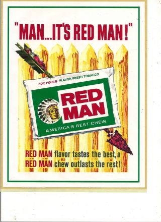 Nos Old Stock Red Man Chewing Tobacco Decal Sign