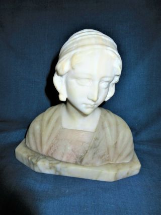 Antique Marble Alabaster Bust Of Young Woman