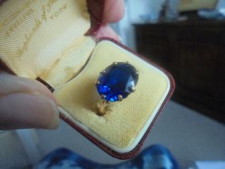 Antique Art Deco Large Oval Blue Spinel 14ct Gold Ring - A Stunner