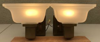 Vintage Antique Solid Brass Frosted Glass Wall Sconces Craftsman - Usa -