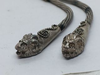 Antique Ethnic Tribal Sterling Silver Hand Made Lion Head Ends Slide Necklace 3
