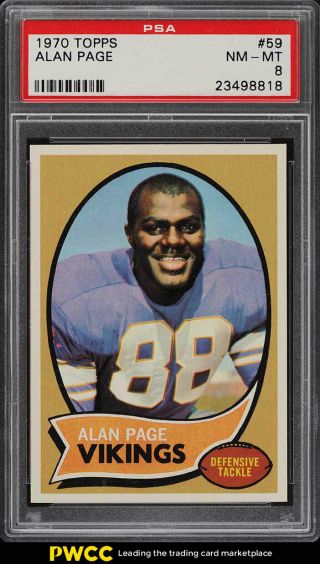 1970 Topps Football Alan Page Rookie Rc 59 Psa 8 Nm - Mt