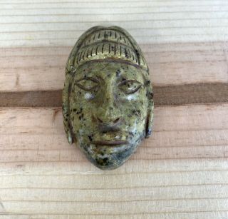 Pre - Columbian Jade Green Stone Pendant Face Olmec Head Carved Jewelry Mixtec Art