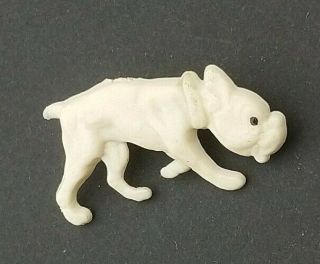 Cute Vintage Celluloid Dog Kitsch Deco White Early Plastic Old Bull Dog Brooch