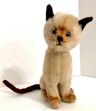 Vintage R.  Dakin Siamese Cat Stuffed Plush Posable Wire Ears Tail 13 " Gold