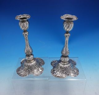 Dutch.  800 Silver Candlestick Pair Repoussed Cherubs and Flowers 7 1/4 