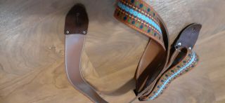 Vintage No Name Woven Guitar Strap Leather Ends