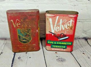 2 Vintage Collectible Velvet Pipe And Cigarette Smoking Tobacco Pocket Tin Red