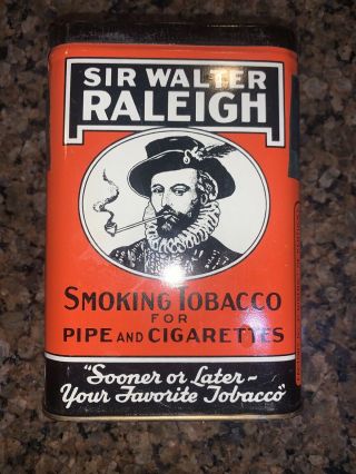 Vintage Sir Walter Raleigh Smoking Tobacco Tin With Hinged Lid,  1 5/8 Ounces