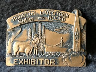 Vintage Copper 1965 Houston Livestock Show Rodeo Exhibitor Badge Rocket