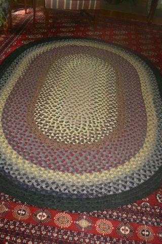 Lovely Oval Vintage/antique Hand Braided Rug 96” X 66” Circa Early 1900’s (pf)