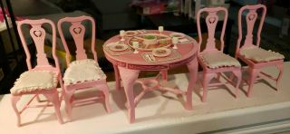Vintage Mattel 1987 Barbie Sweet Roses Dining Table,  Chairs,  Accessories 4775
