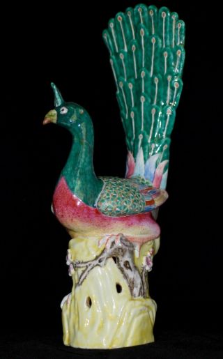 Rare Chinese Famille Rose Large Porcelain Peacock Figur,  Qing/republic Period