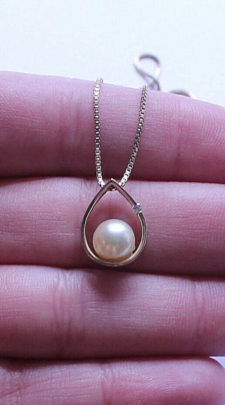 Vintage 14k Yellow Gold,  Pearl & Diamond Pendant Necklace W/ Sterling Gold Chain