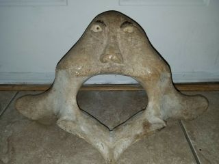 Antique Inuit Eskimo fossilized Whale Vertebra Bone Carving Effigy Mask 12 