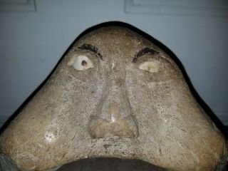 Antique Inuit Eskimo fossilized Whale Vertebra Bone Carving Effigy Mask 12 