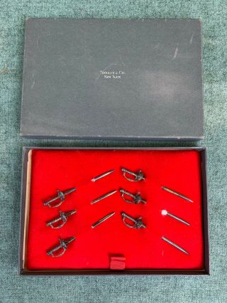 Antique Tiffany & Co Sterling Silver 6 Sword Martini Cocktail Olive Picks