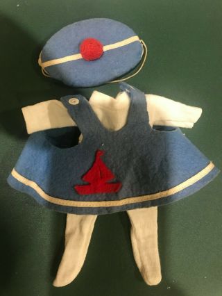 Vintage Vogue Ginny Wee Imp Outfit - Felt Dress With Red Boat / White Body Suit