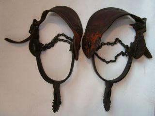 Vintage Antique Western Cowboy Buckaroo Spurs W/ Leather Straps Forged Steel Old