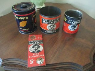 3 Sir Walter Raleigh Tobacco Tin / Granger Can Pipe Cleaners Vintage
