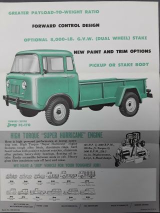 Vintage 1962 Jeep Fc - 170 Car Dealer Sales Brochure Forward Control Truck