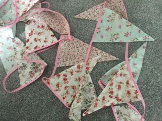 Vintage Rose cotton Handmade Quality Fabric Bunting 12ft double sided flags. 3