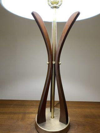 Vintage Mid Century Modern Danish Teak and Brass Table Lamp Sculptured Wood 2
