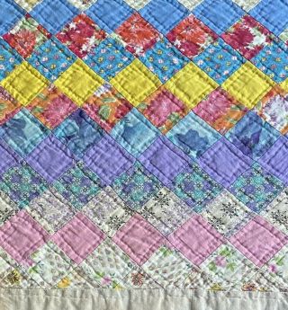 Vintage Cutter Quilt Block Piece 12” X 10.  5” Blue Pink Purple Yellow 4
