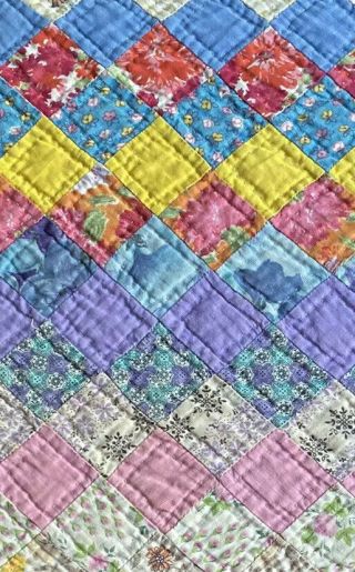Vintage Cutter Quilt Block Piece 12” x 10.  5” Blue Pink Purple Yellow 4 3