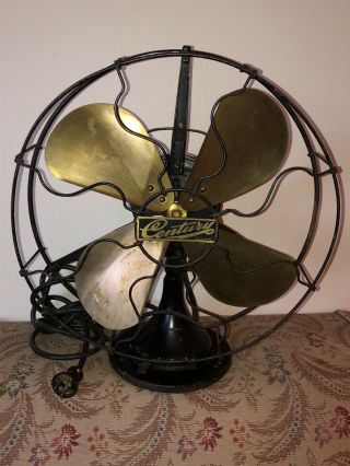 1914 Antique Century Fan Brass Blades 12” Industrial 3 Speed Oscillates