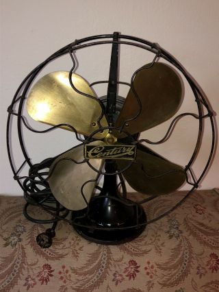 1914 Antique Century Fan Brass Blades 12” Industrial 3 Speed Oscillates 2