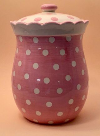 Vintage White And Pink Polka Dots " Pretty In Pink " Cookie Jar