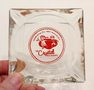 Vintage Clear Glass Ashtray Advertising The Crystal Restaurant 48th Anniversary