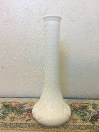 Vintage Hoosier Glass 4092 Milk Glass Quilted Pattern Flower Bud Vase