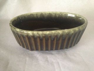 Vtg Hull Planter Art Pottery F39 Oval Green Drip Small Pedestal Dish 7x4x3 "