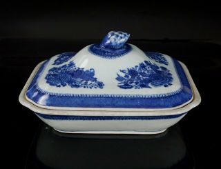 Large Antique Chinese Blue And White Porcelain Tureen Dish And Cover C1780 Qing